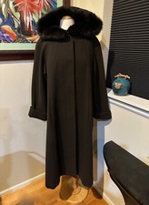 Elegant Brown Wool Melton A-line Overcoat With Hood Rimmed In Real Fur - M