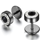 2Pcs Black Silver Men's Barbell Punk Stainless Steel Crystal Ear Studs Earrings