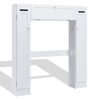Wooden Cabinet Bathroom Space Saver Over The Toilet Storage W/Paper Holder White