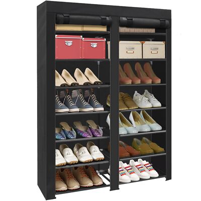 ERONE Shoe Rack Storage Organize 28 Pairs Portable Double Row with Nonwoven Fab