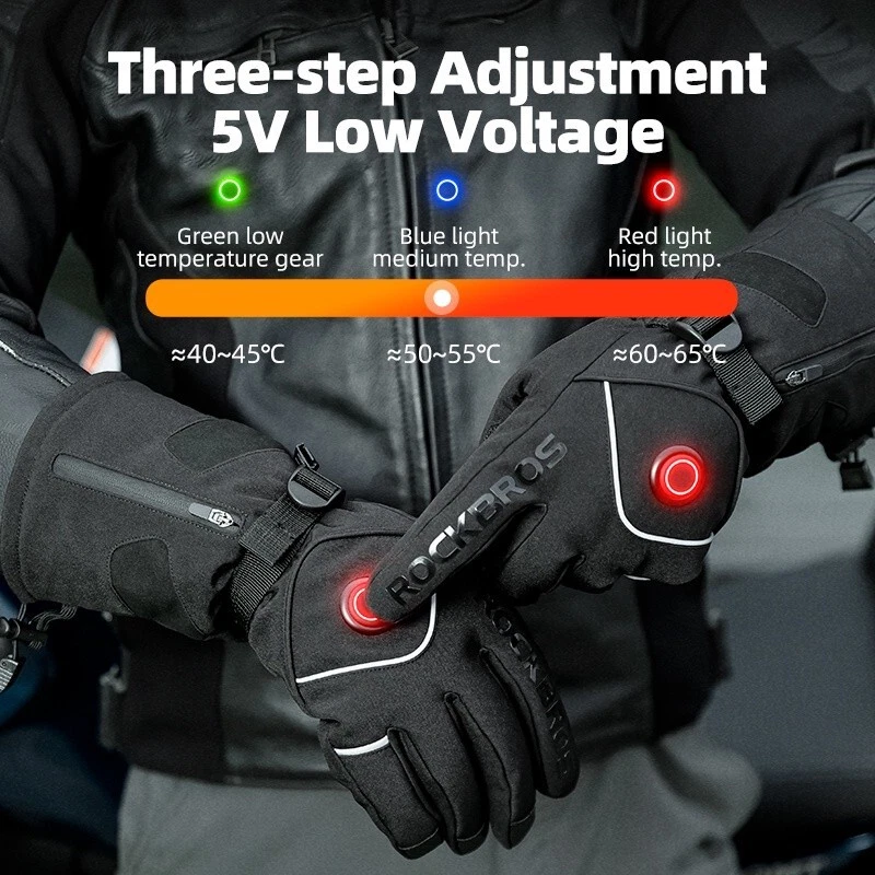 ROCKBROS Guantes térmicos Batería eléctrica recargable Guantes térmicos Hombres Foto 3 de 4