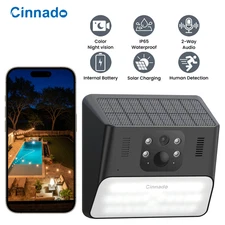 Cinnado Wireless Solar Wall Light Cameras Outdoor with AI Motion Detection 3MP