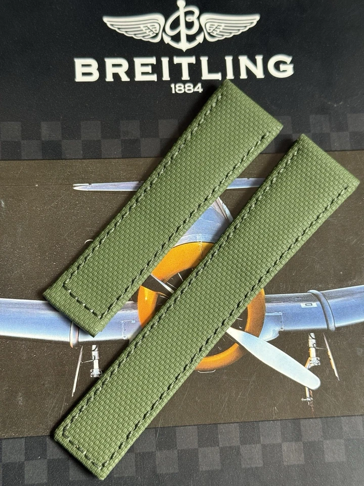 全新百年灵绿色帆布部署表带 24-20 毫米表带 宽度 120/80 毫米 长度 — 第 3/4 张图片