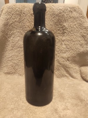 Antique Black Glass Bitters Utility Bottle with Embossed Base Pre-1900