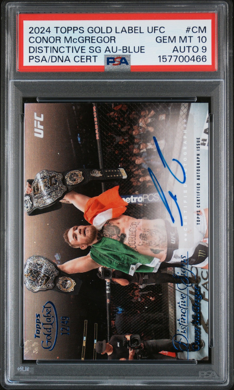 2024 TOPPS GOLD LABEL UFC DISTINCTIVE SIGN BLUE CONOR MCGREGOR /49 PSA 10 AUTO 9