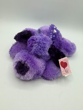 New Imperfect Tag Walmart Plush Dog Purple Shaggy Laying Puppy Heart Bow 12"