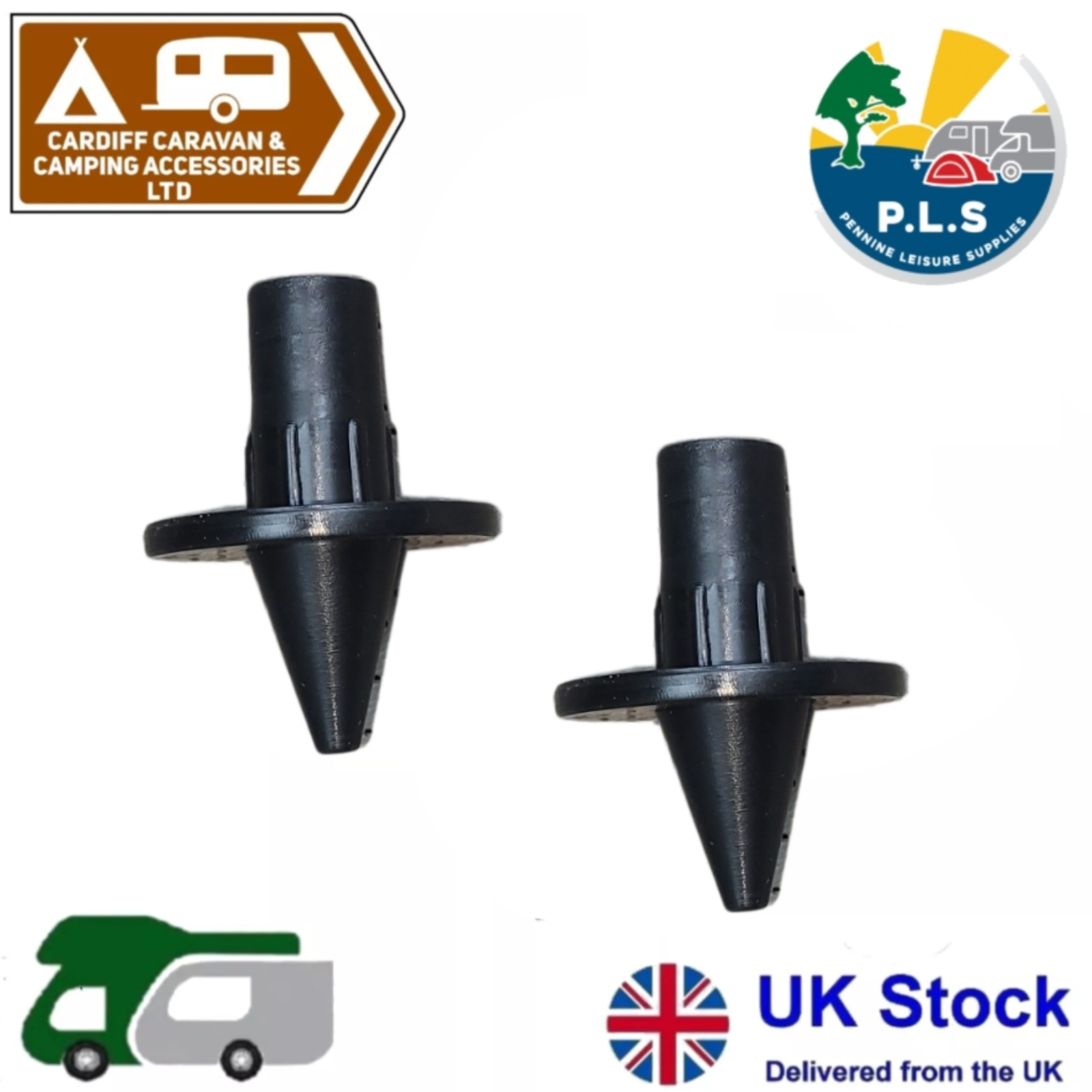 2x PLS Pole End Spike Foot Stopper 19mm Universal Caravan Motorhome - 6999120
