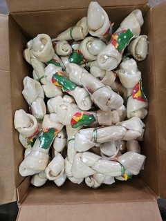 100no. Festive Christmas Rawhide Dog Chew Knotted Bones Approx 7" Treats