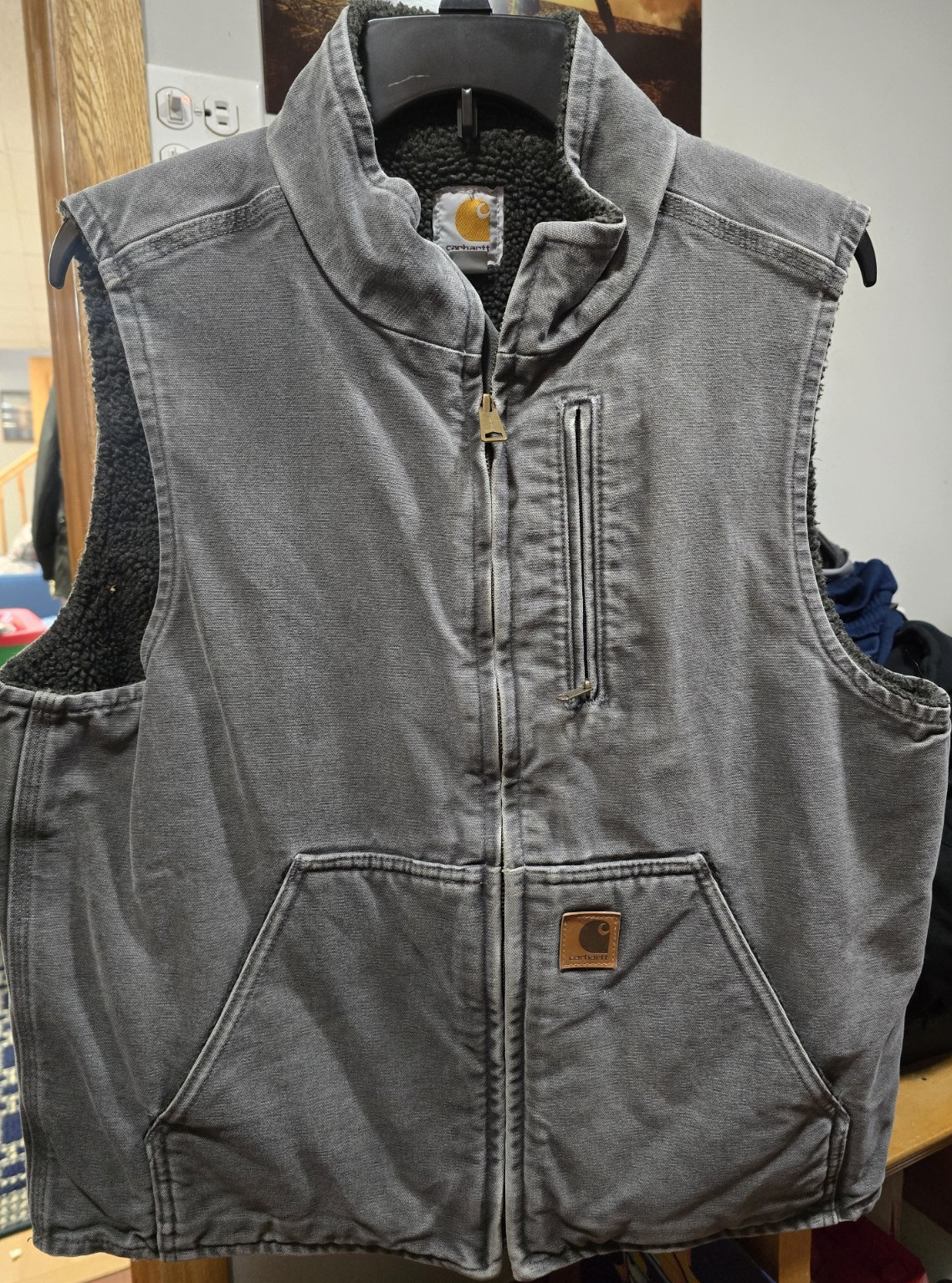 Carhartt Gray Stand-Up Collar Sherpa-Lined Zip Work Vest Size L