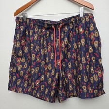 Lands' End Swim Shorts Men's Large Guitar Ukulele Print Mesh Lined Beach Pockets