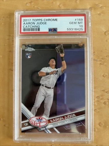 2017 TOPPS CHROME AARON JUDGE PSA 10 Gem Mint #169 ROOKIE Card RC Catching