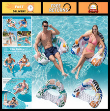2 Pack Inflatable Pool Floats for Adults, Floaties with Cup Holders Handles, S