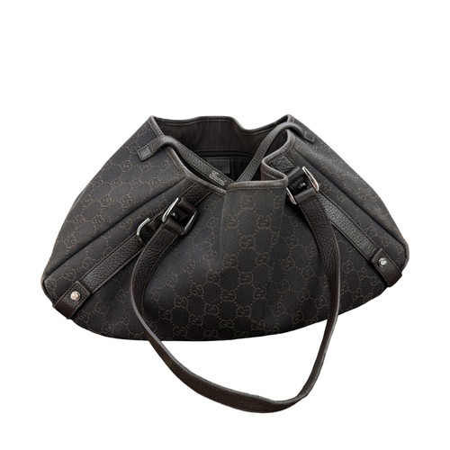 Gucci Abbey Coated GG Monogram Brown Canvas Leather Bag Tote Shoulder 