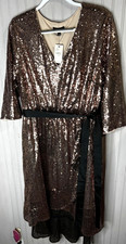 Lane Bryant Dress Womens 18/20 Bronze Gold Sequin Belted High Low Party Cocktail