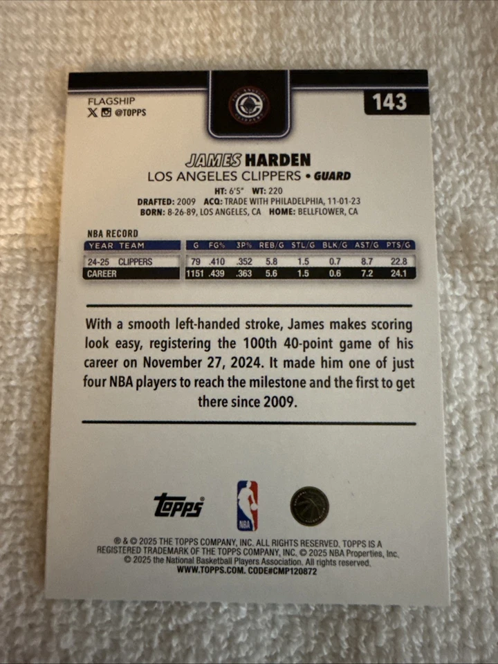 Camiseta deportiva de baloncesto James Harden 2025-26 Topps negra verdadera paralela 1/10 SSP número Foto 2 de 4