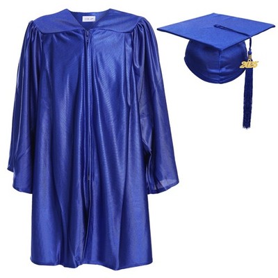 Unisex Shiny Kindergarten Gown Cap with Tassel 36 Royal