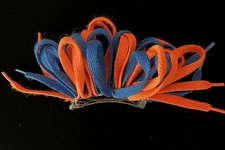 Vintage 1980s Shoelace Hair Bow Barrette Clip Updo Ponytail Orange Blue UF AU
