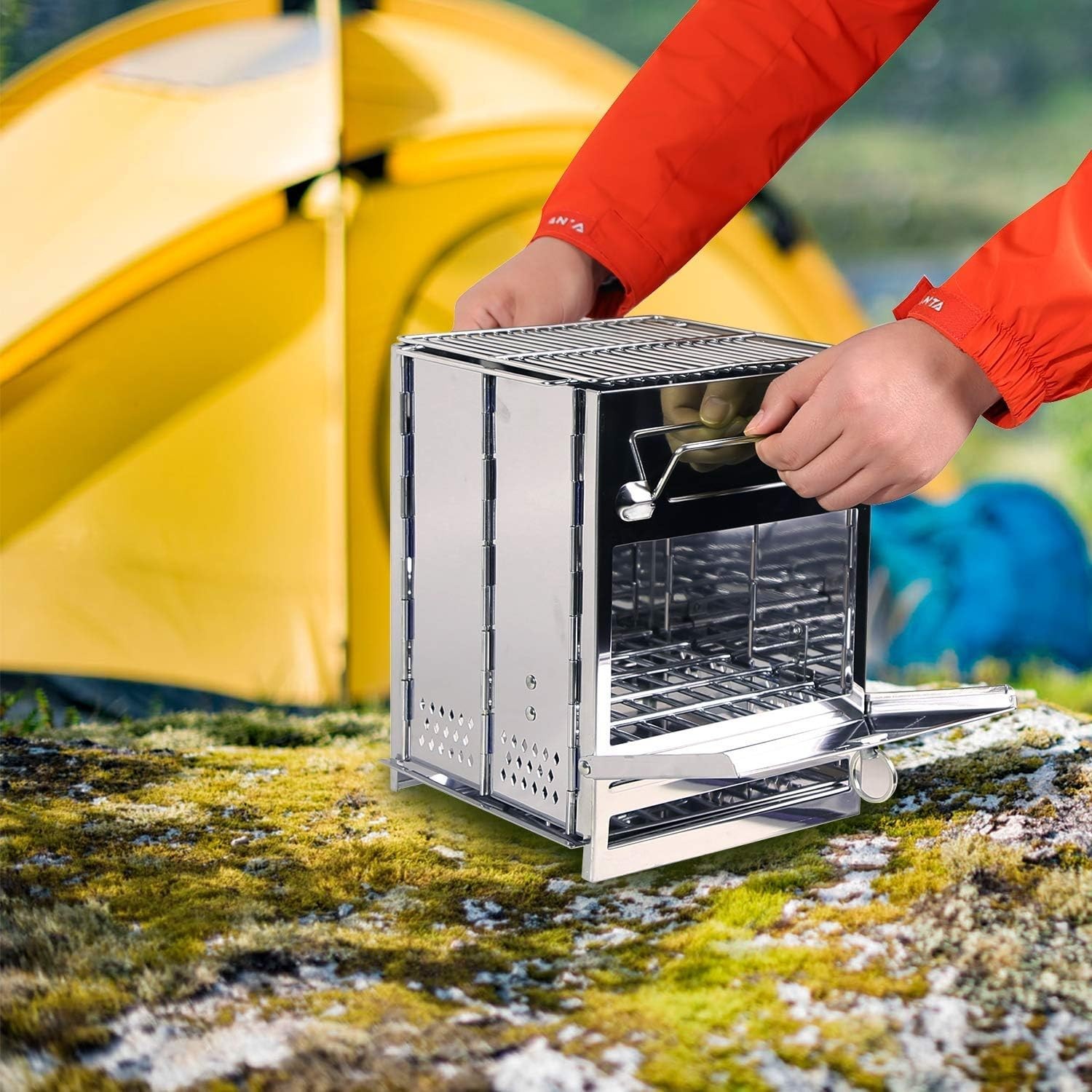 Stainless Steel Portable Camp Stove - REDCAMP Folding Grill for Outdoor Cooking