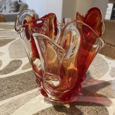 Vaso vintage in vetro rosso/arancione