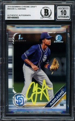 CJ Abrams Signed 2019 Bowman Chrome Draft RC BDC85 Padres Auto GM 10 Beckett