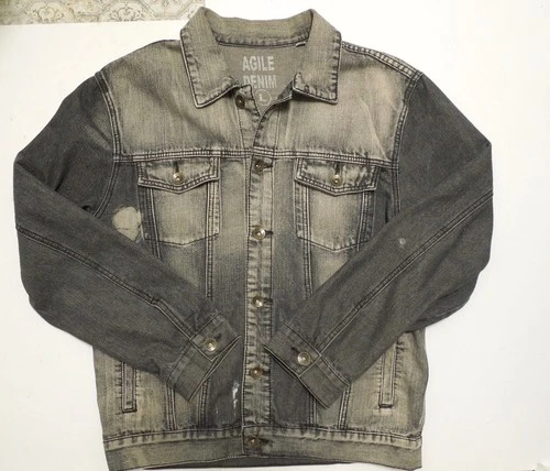 Agile Denim Trucker Biker Jacket Mens Large Vintage Look Black Denim - product listing photo
