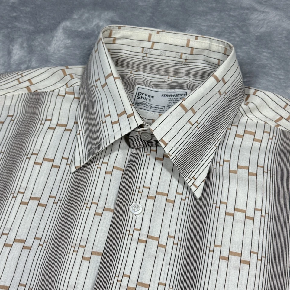 Camisa de vestir vintage Sears para hombre grande marrón tostado rayas geométricas manga corta años 70 Foto 2 de 4