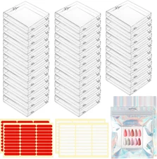 50 Pcs Press on Nail Storage Box, Clear Nail Display Case with 120 Pcs Adhesive 