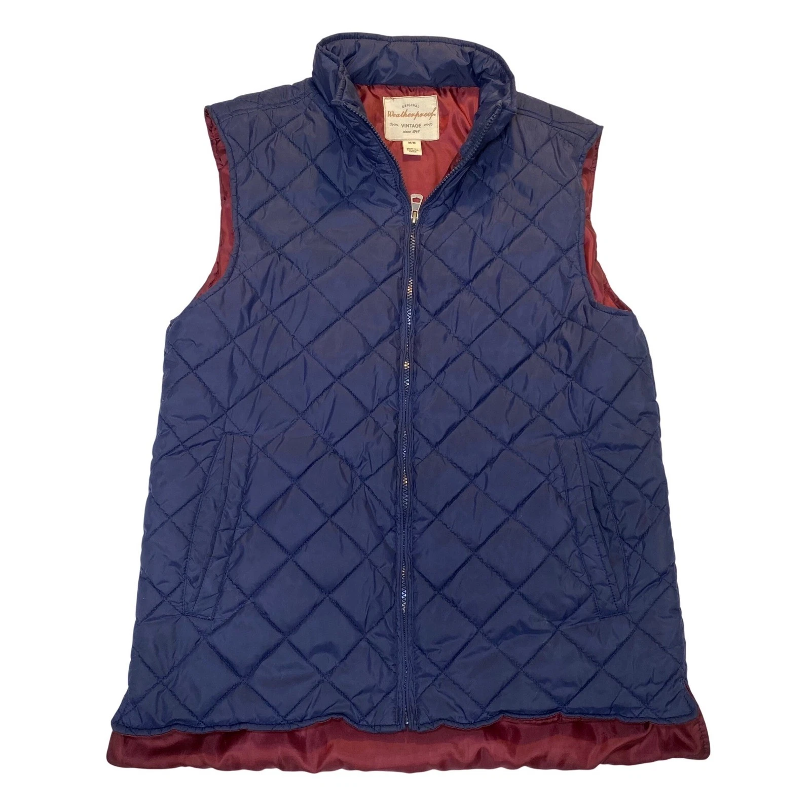 Weatherproof Vintage Quilted Puffer Vest Navy Blue Full Zip Men's Medium