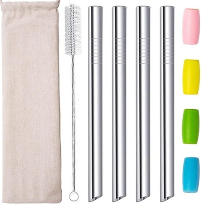 4er Pack Edelstahl Bubble Tea Strohhalme 12 mm   Wiederverwendbar mit Bürste