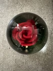 Vintage Murano Red Crimp Rose Art Glass Paperweight Paper Weight Italian Italy