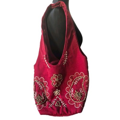 Damenschultertasche mit Perlenstickerei, Kunstseide, Wattiert und Gefüttert, Neu