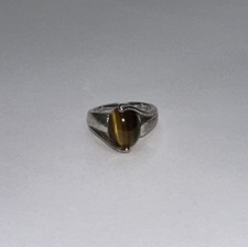 Elegant 925 Sterling Silver Oval Tiger's Eye Stone Ring