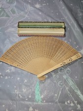 Vintage 8" Wooden Ladies Folding Hand Fan Laser Cut with Box