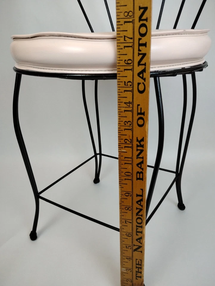 1970s Hollywood Regency Metal Vanity Stool Chair 17" Tall Wrought Iron Scroll - Image 3 of 4