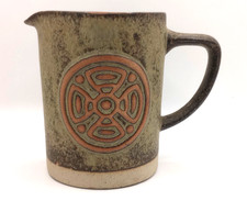 Vintage Tremar Stoneware Pottery Jug Pitcher Celtic Cross 1 pint