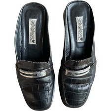 VTG Brighton Jody Croc Embossed Leather Loafer Mule Womens 8 Italy Luxury Travel