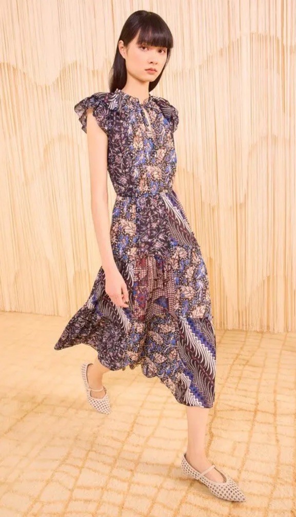 Ulla Johnson Batik Patchwork Midi Dress Cotton Si… - image 1