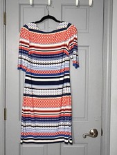 Eliza J Navy, Red & White Striped Midi Dress