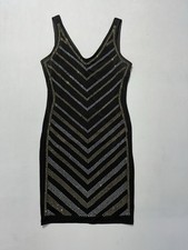 Carmen Marc Valvo Bodycon Dress Black Size M Sleeveless Rhinestones Shimmering
