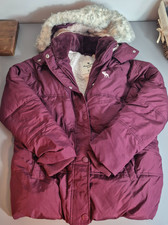 Abercrombie Kids Hooded Puffer Coat Girls 15/16 Faux Fur Trim Burgundy