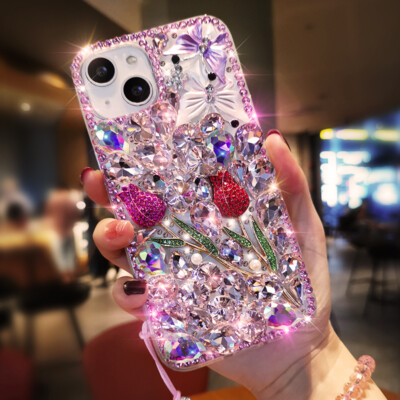 For iPhone 16 Pro Max 15 14 13 12 11 8 7 Bling Glitter Flower Diamond Case Cover
