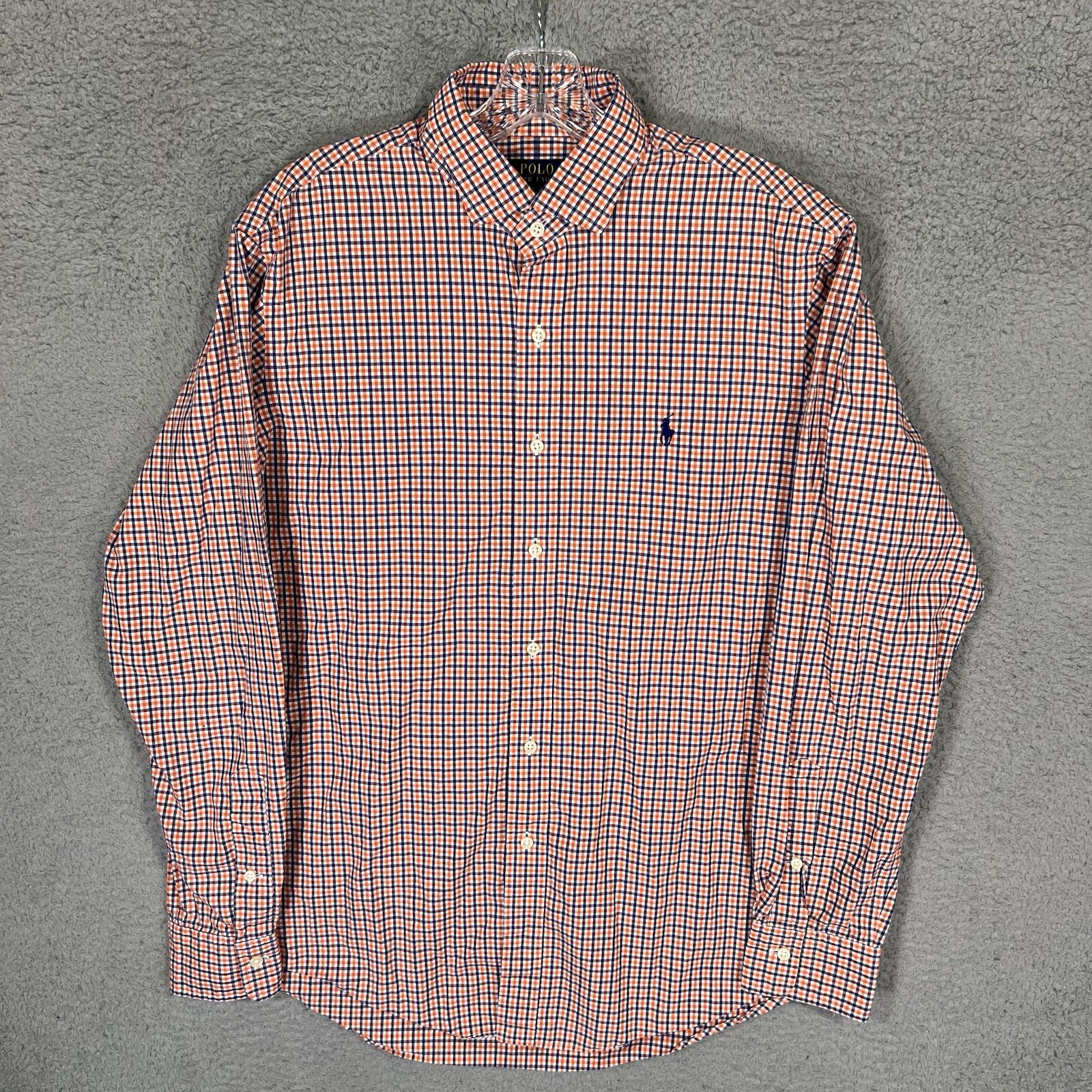 Polo Ralph Lauren camicia uomo grande arancione a quadri bottoni casual pony preppy