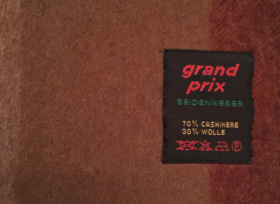 CACHECOL MASCULINO VINTAGE GRANDE PRÊMIO XADREZ E CHEQUE AZUL MARROM CASHMERE BLEND LONGO FRANJA - Imagem 3 de 3