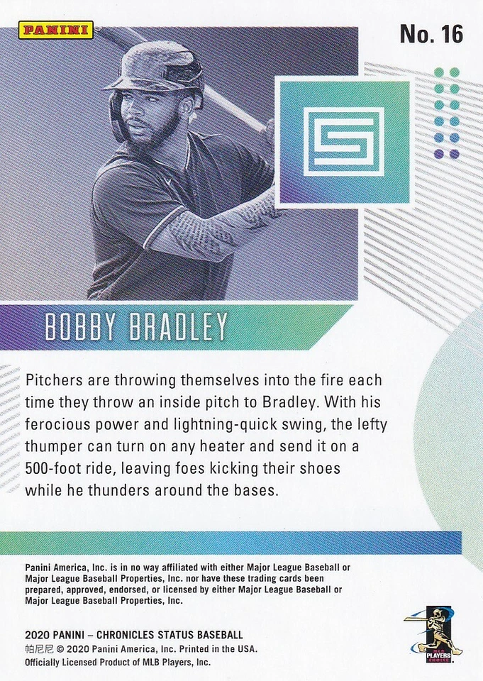 2020 CHRONICLES STATUS RC BOBBY BRADLEY CLEVELAND INDIANS ROOKIE - B4598A - Image 2 of 2