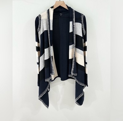 Fate Long Sleeve Open Front Striped Cardigan Navy Gray Size - Main Image