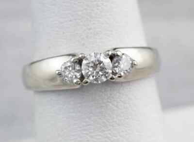 Broad Band Sterling Silver Three Stone Moissanite Round Cut Anniversary Ring