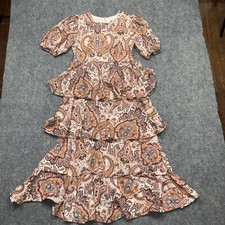 Anthropologie X Kachel Dress Womens Size XS Petite  Pink Paisley Maxi Tiered 