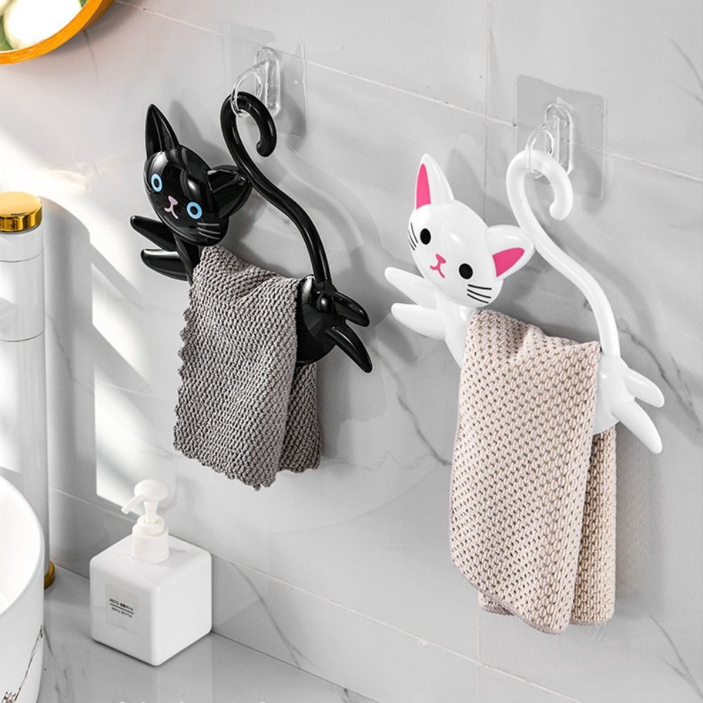 Cute Towel Rack Wall Mounted Towel Holder Cat Shaped Towel Bar Shower