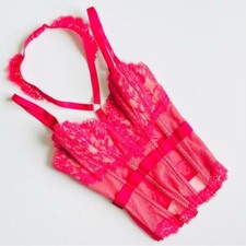 32C Victoria  s Secret red lace lined corset high neck strap teddy corset
