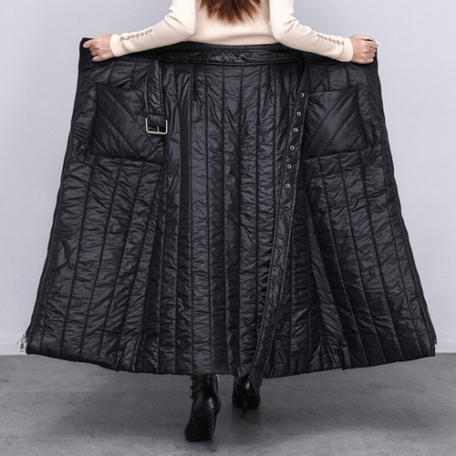 Jupe longue femme moulante slim rembourrée matelassée ceinture fermeture éclair poche chaude hiver douce - Photo 3/8
